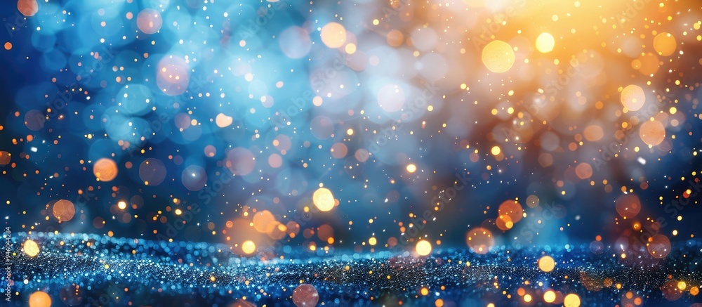 Poster blue festive backdrop christmas and new year celebration bokeh background with copy space out of foc