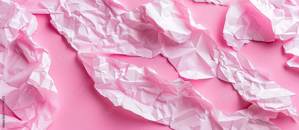 Poster crumpled textured paper with a pink background. copy space image. place for adding text and design