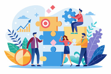 Merger and Acquisitions, partnership or work together, success puzzle, growth solution or cooperation, support or progress challenge concept, business people push arrow jigsaw to join to success.
