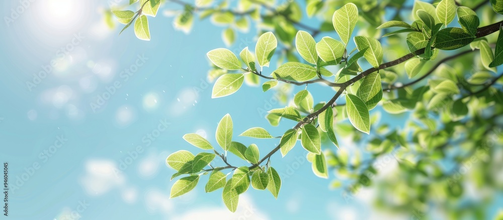 Canvas Prints tree branch with leaves set against a blue sunny sky summer backdrop with copy space