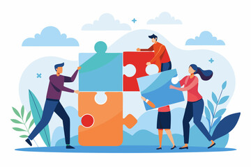 Merger and Acquisitions, partnership or work together, success puzzle, growth solution or cooperation, support or progress challenge concept, business people push arrow jigsaw to join to success.
