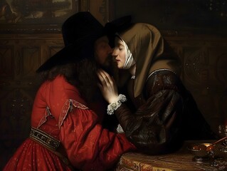Couple In Love, Romantic Portrait, 17th Century.