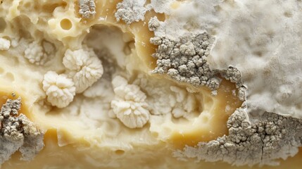 Close-up of Moldy Cheese with White Spots