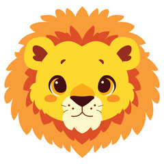A cute cartoon lion head with simple flat illustration style for vector graphic logo design isolated on a white background