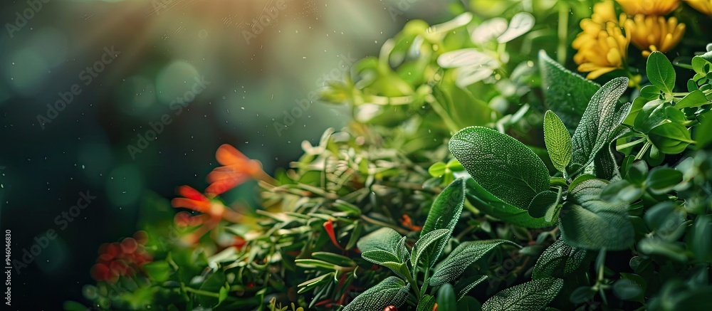 Poster a vibrant selection of fresh herbs and spices. copy space image. place for adding text and design