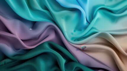 Obraz premium Wavy Fabric Textures, an abstract composition of colorful shapes in light green, blue, navy blue, turquoise, dark turquoise, chocolate brown, and beige, vibrant textile design background