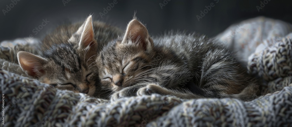 Poster close up of bengal charcoal kittens resting on the pillow. copy space image. place for adding text a