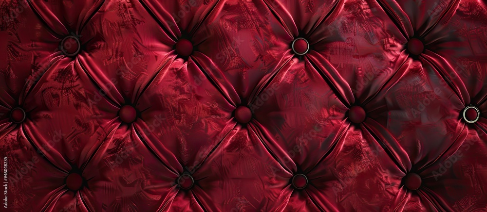 Poster red diamond patterned velvet upholstery background beautiful luxury fabric texture featuring buttons