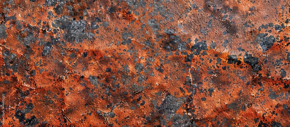 Poster reddish brown granite texture featuring black and gray specks close up view used as a background. co