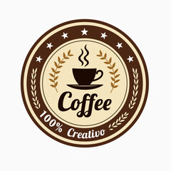 A steaming cup of coffee is centered within a circular design, surrounded by coffee beans and green leaves, emphasizing its natural and organic qualities.