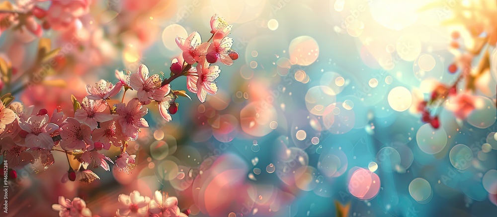 Poster spring and summer background blurred flowers with bokeh. copy space image. place for adding text and