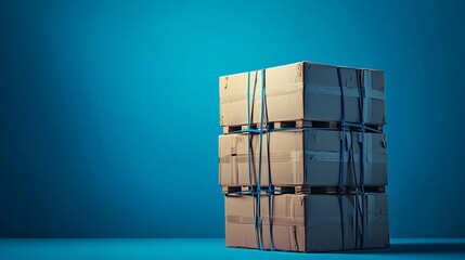 Ensuring Secure Cargo Transportation: Goods Safely Strapped on Blue Background