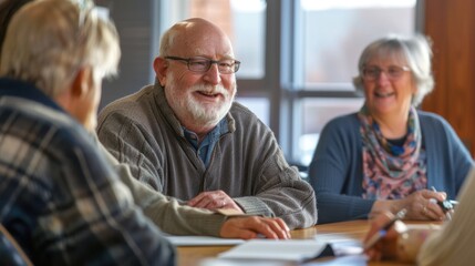 A mature adult participating in study groups, sharing insights and learning from the experiences and perspectives of others