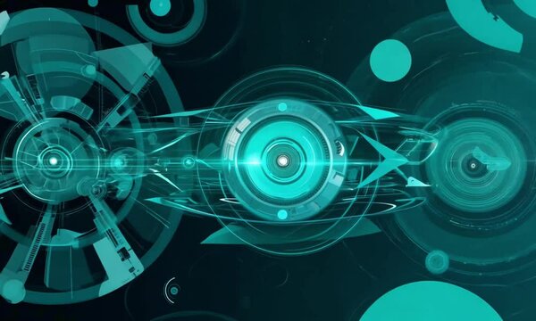 Futuristic digital interface in neon blue and teal representing advanced technology