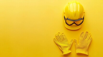 Ensuring Safety: Construction Gear Essentials in Focus on Vibrant Yellow Background