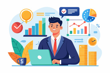 Businessman financial data analysis, economic and growth diagram, stock market exchange data, investment analysis, growth earning income concept, businessman thinking with data chart and graph.
