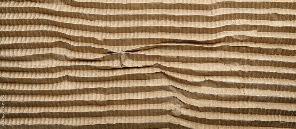 Poster textured striped corrugated cardboard featuring natural fiber components. copy space image. place fo