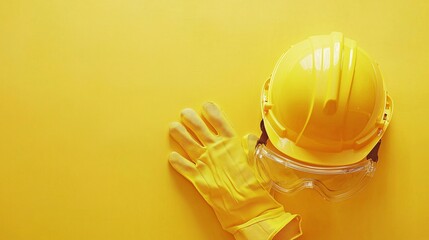 Pinnacle of Protection: Construction Safety Gear Ensemble on Vibrant Yellow Background