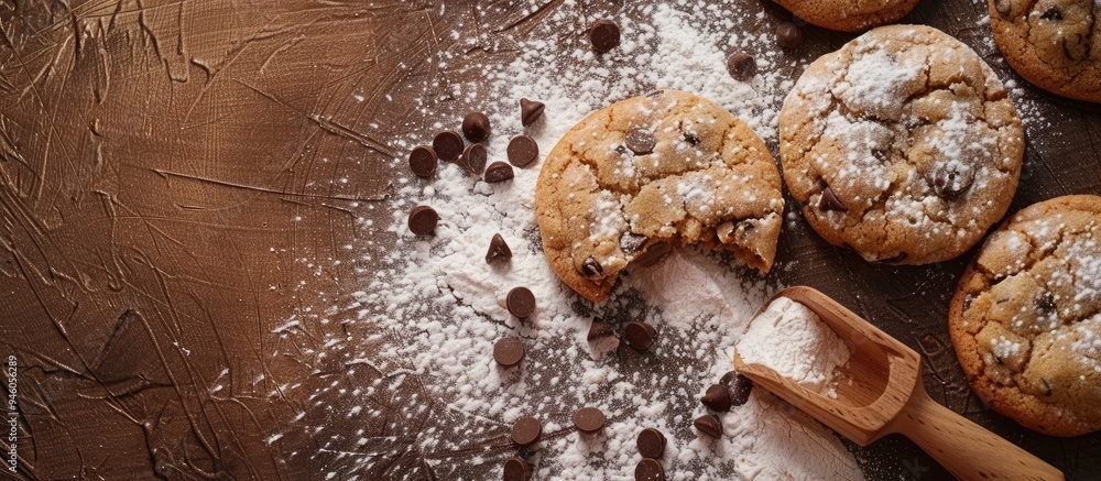Poster combine the cookie ingredients using a rubber spatula. copy space image. place for adding text and d
