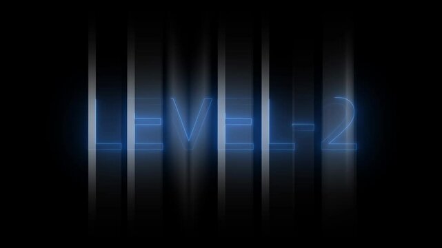 Glowing level-2 text with glitch effects animation. game concept next level icon isolated on black background.