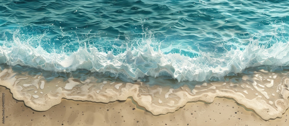 Aufkleber gentle waves of the ocean texture of beach sand. copy space image. place for adding text and design
