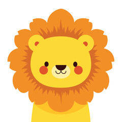 A cute cartoon lion head with simple flat illustration style for vector graphic logo design isolated on a white background