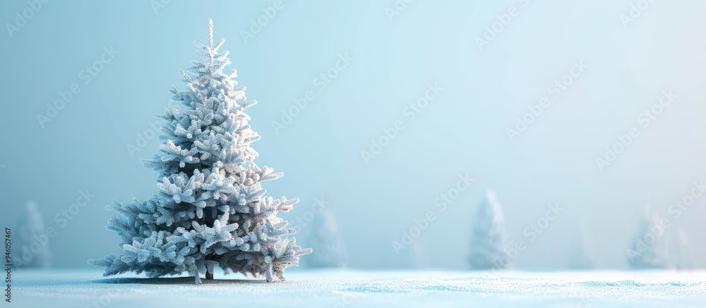 Poster christmas tree covered in snow. copy space image. place for adding text and design