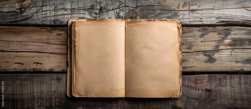 Poster blank notebook mockup on a wooden background. copy space image. place for adding text and design