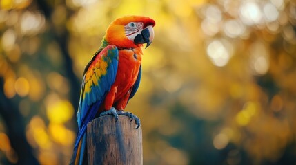 Vibrant Scarlet Macaw Perched on a Branch