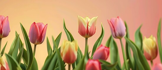 Obraz premium The initial flowers of spring are tulips vibrant enchanting and refreshing This display is ideal for greeting cards posters and promotions for Easter and the spring season. Copy space image