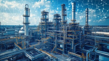 Industrial Complex with Networked Technology and Blue Sky