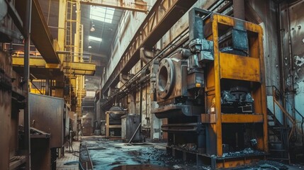 Massive hydraulic press in a manufacturing plant