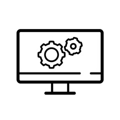 Monitor with gears, screen settings - vector icon