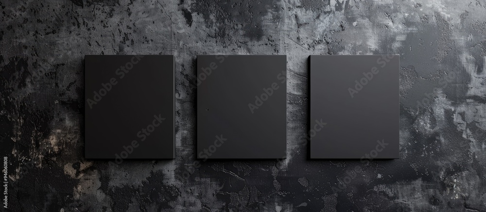 Poster black rectangular mockups set against a dark concrete background design features or portfolio copysp