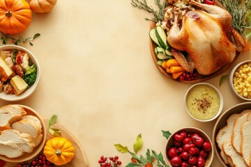 Roasted Turkey with Side Dishes and Pumpkins