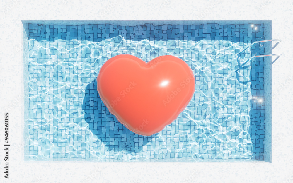 Poster swimming pool and floating , 3d rendering.
