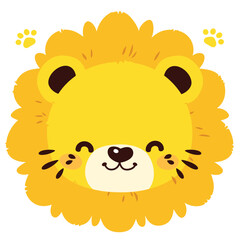 A cute cartoon lion head with simple flat illustration style for vector graphic logo design isolated on a white background