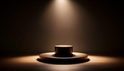 Dramatic scene with podium bathed in spotlight casting shadows.