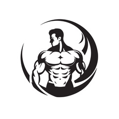 Minimalist Black and White Fitness Logo Featuring a Strong Man: Vector Illustration