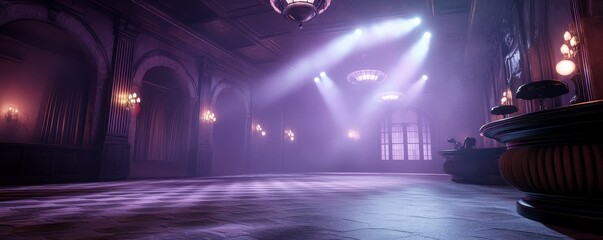 Spooky ballroom with dancing witches and ghosts, eerie vibe, 3D illustration