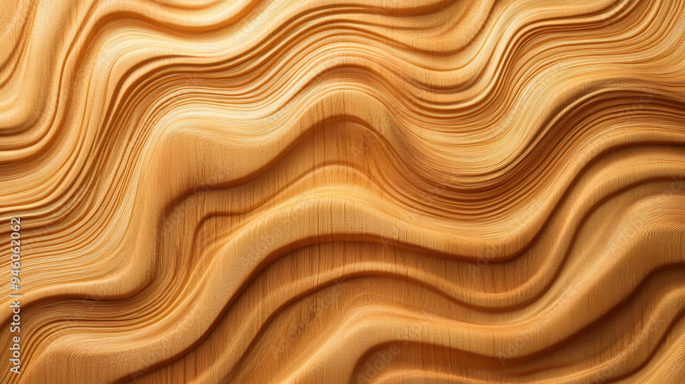 Poster Abstract wavy wooden texture background with curved lines and patterns.