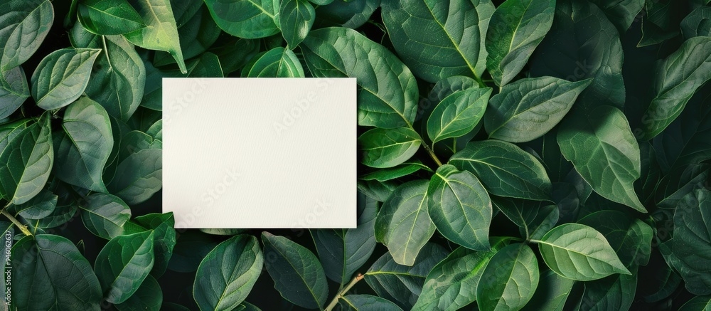 Aufkleber card mockup for a greeting card and business card with a leaf background. copy space image. place fo