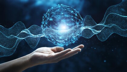 High-Tech Cybersecurity Visuals with Floating Digital Symbols and Interactive Elements