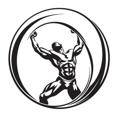 Powerful Muscular Man Logo in Black and White Vector Design for Fitness Branding