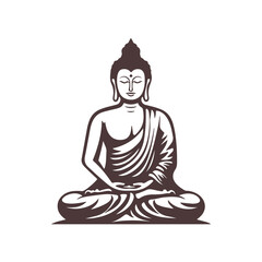 Vector silhouette of Buddha line drawing. Sketch of meditating buddah statue. Vector illustration isolated on white buddha sitting in lotus position asana. 
