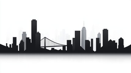 A monochrome cityscape silhouette with skyscrapers and bridges, ideal for an urban-inspired wallpaper background