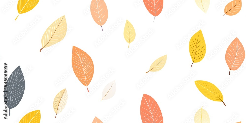 Poster seamless pattern. a vibrant display of autumn leaves scattered gracefully against a soft white backg