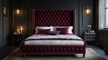 Luxurious Crimson Bedroom with Velvet Bed