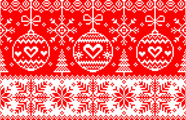 Vector illustration, Christmas pattern, red background. Download Christmas wallpaper. Cross-stitch pattern EPS. High quality resolution for clothing decoration, embroidery. Christmas holidays.
