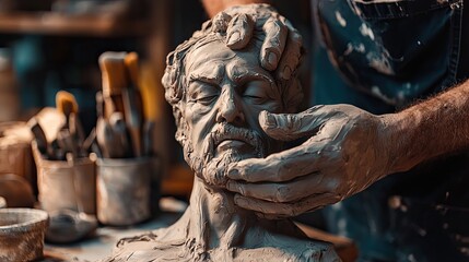 A close-up of a sculptor&acirc;&euro;&trade;s hands shaping clay into a detailed figure.